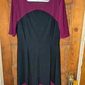 American Living Burgandy and Black Fit and Flare Midi Dress